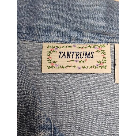 VTG Tantrums Embroidered Floral Denim Jacket Sz L Butterflies 90s Hippie Boho - Picture 10 of 16